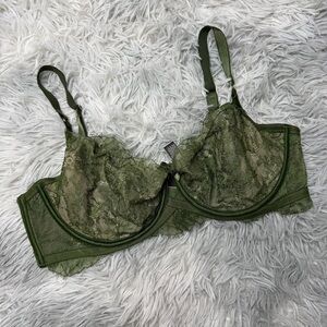 Victorias Secret Very Sexy Unlined Demi Bra Green Lace Sheer 36DD